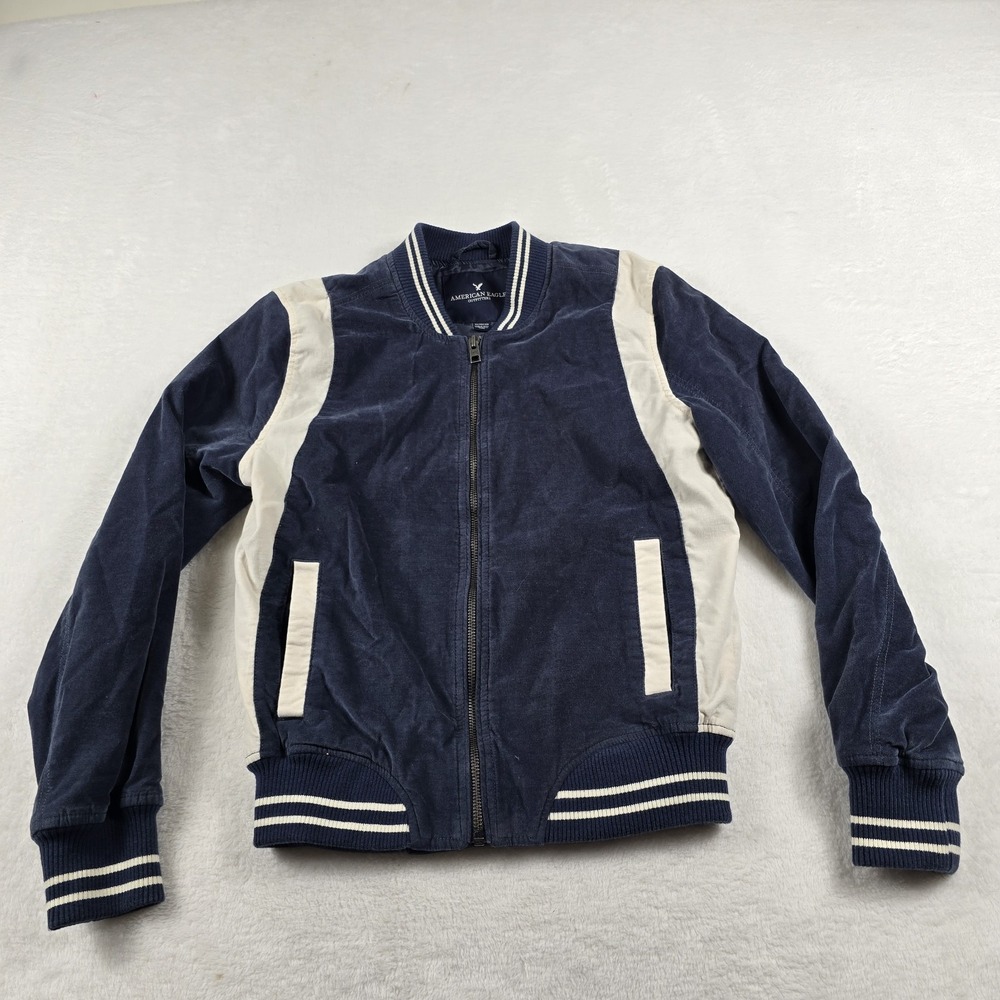 American Eagle Outfitters Navy Blue Honestly Velveteen Bomber Jacket Size XS‎
